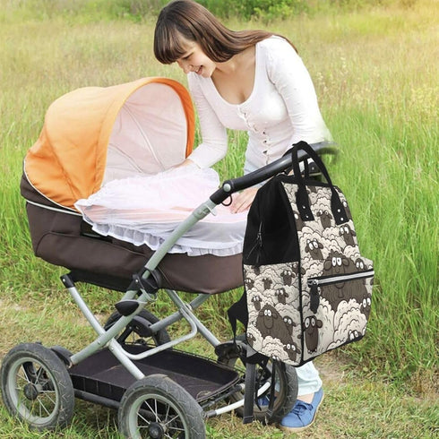 FHEDVBN Backpack Mummy Backpacks Daypack Cartoon Black White Sheep Diaper Bag for Women Multifunction Waterproof