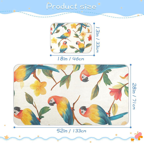 SyXIOP 28" 52" Cartoon Funny Macaw Neutral Cooling Baby Waterproof Crib Mattress Cover x Absorbent Bed Pads Disposable