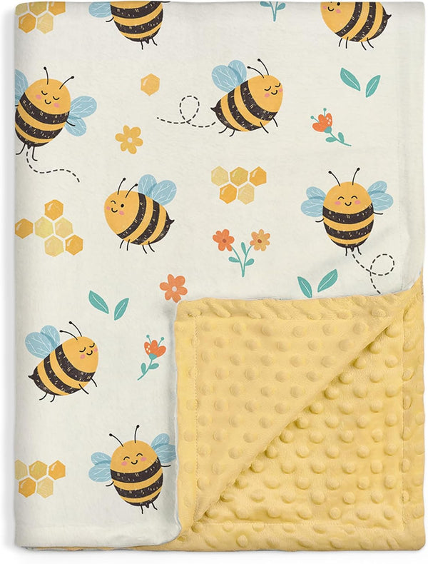 Bee Baby Blankets for Girls, 30 x 40 Soft Minky with Double Layer Dotted Backing, Gifts for Newborn Toddler
