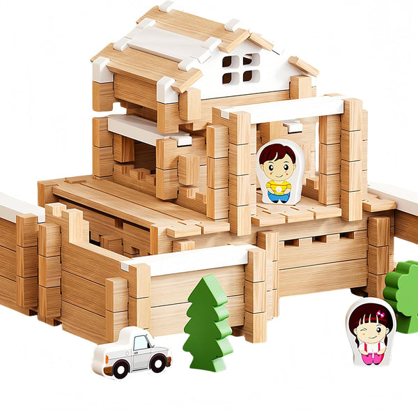 DivnPorc 105Pcs Wooden Building Blocks Construction Set for Kids Ages 3-8,Preschool Learning Toys