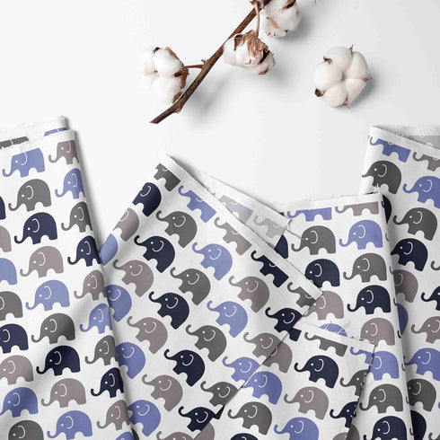Bacati Elephant Blue, Navy, Grey - 100% Cotton Boys Universal Baby Crib or Toddler Bed Fitted Sheet