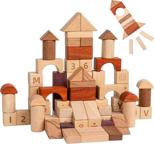 MOMOARI Alphabet Number Early Math Wooden Building Blocks Set - 86 Blocks in
