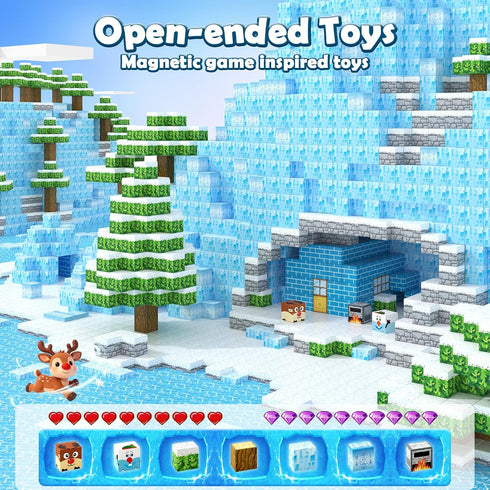 3 4 5 6 7 8 3+ Magnetic Blocks-Build Mine Magnet World Ice Edtion Building Craft, Toys for Girls Age STEM Sensory Kids