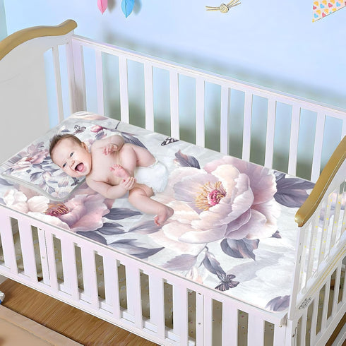 SyXIOP 28" 52" Art Peonies Silver Cooling Baby Mattress Protector pad x Breathable Crib Mattress pad for Baby&Toddler
