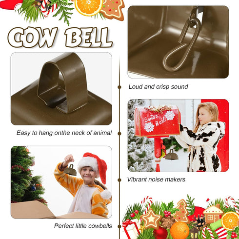 24 3 2.8 2.5 Inch(Brown) Yeshone Pcs Metal Cowbell with Handle Cow Bells Noise Makers for Sporting Events Small Loud