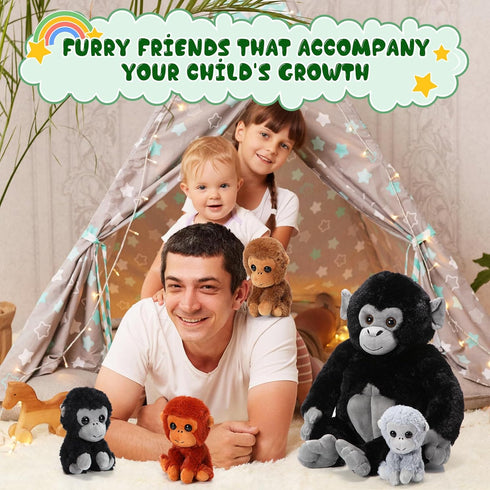 Lenwen 5 Pcs Plush Gorilla Stuffed Animals Set, 14 Inch Large Mommy Gorilla with 4 Baby Gorillas
