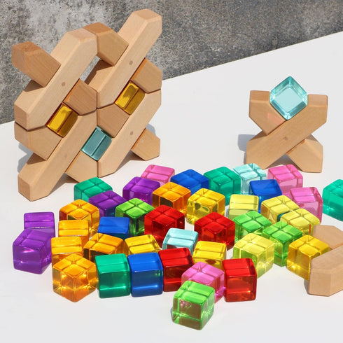 Rainbow Acrylic Gem Cubes Blocks - 40-Pcs Educational Sensory Training Crystal Toys for Color Learning