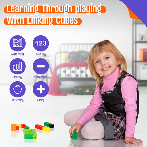 SpriteGru Math Linking Cubes Set of 100 - Manipulative Connecting & Counting Snap Blocks for Early Math & Construction