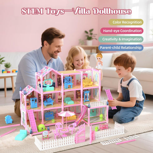 randhar 3 4 -13 7 Sets 3 4 5 6 7 8+ Doll House for Girls with Lights, Dolls, Floors Rooms, of Furniture