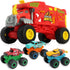 4-in-1 Monster Truck Transport Carrier Playset - Red Mover Rhino Toy Cars Hauler Set for Kids 3+