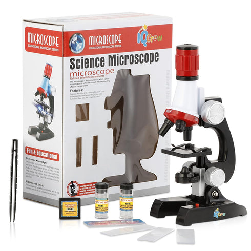AmScope-ETXWJ04 IQCREW 100X-1200X LED Kids Beginner Microscope Toy Set with Slides Preparation Kit