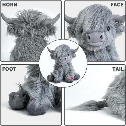 10 inch, Tonpect Highland Cow Stuffed Animal with Mooing Sound, Cuddly Farm Cow Toy for Boys Girls Gift Decoration