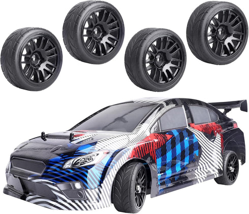 12mm Hex Preglued Wheels Tires Set, 1/10 On Road RC Car Compatible with Tamiya TT02 TT01 Traxxas 4tec 2.0 3.0 Touring