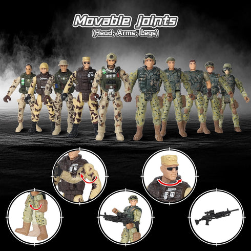 Playset Army Toys, Kids Military Battle with Army Men Action Figures, Army Vehicles, Tank, Truck, Boat, Motorcycle