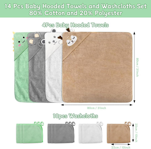 Generic 14 Set, 4 10 PCS Baby Towels PCS Soft Baby Hooded Towels & PCS Washcloths, Baby Bath Towels for Newborns
