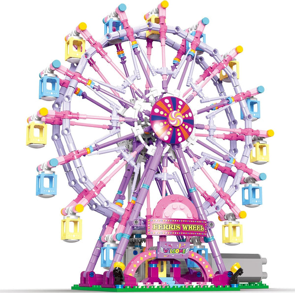 Ferris Wheel Building Block Set with Fairy Light, Two-Way Rotating Ferris Wheel Building Set, 813 Pieces, Amusement