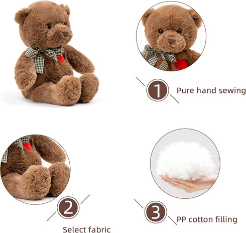 11.4” Small Teddy Bear with Heart - Cute Brown Stuffed Animals for Valentines Day Gifts