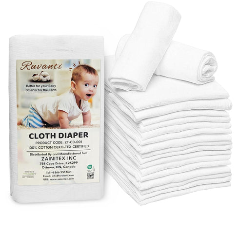 10 Pack 100% RUVANTI Birdseye Flat-Fold Cloth Diapers for Babies, Cotton Extra Large Reusable Diapers, Baby Burp Cloths
