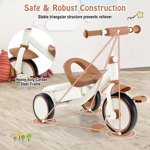 3 3-5 HONEY JOY Tricycle, Kids Trike Wheel Bike with Adjustable Seat, Removable Storage Basket, Tricycle for Years Old