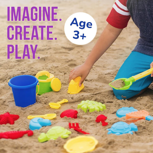 3-10 18pc 4 10 Click N' Play Beach Toys for Kids - Sand Toys Including Sand Buckets for Kids with Sifter, Watering Can