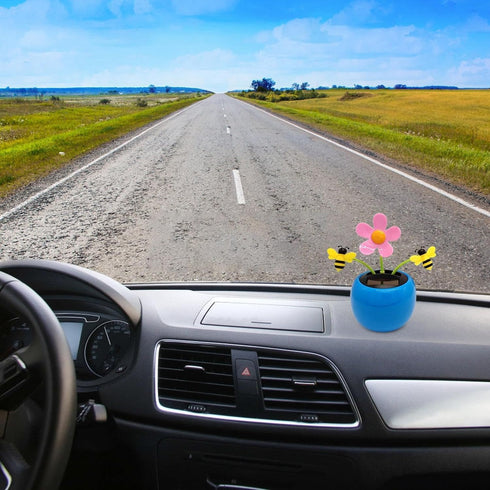 Blue Car Dashboard Decoration - Solar Powered Dancing Sunflower for Car Home Office Gifts