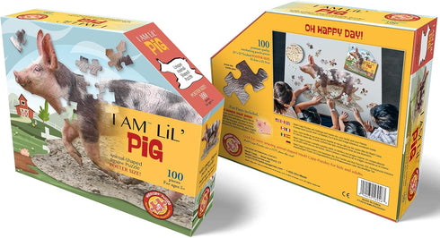 Madd Capp Lil' Pig 100 Piece Jigsaw Puzzle for Ages 5 and Up, Unique Animal-Shaped Border with Fun Facts