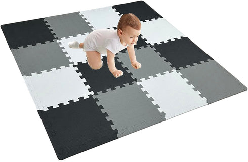 Fuzayylu 16 Pieces Foam Play Mat with Border, Interlocking Playmat Tiles, Foam Floor