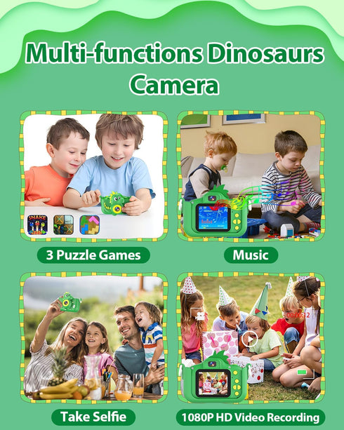 Dinosaur Kids Camera Toys, 1080P HD Digital Camera for Kids with 32GB SD Card, Gift for 3-9 Years Old