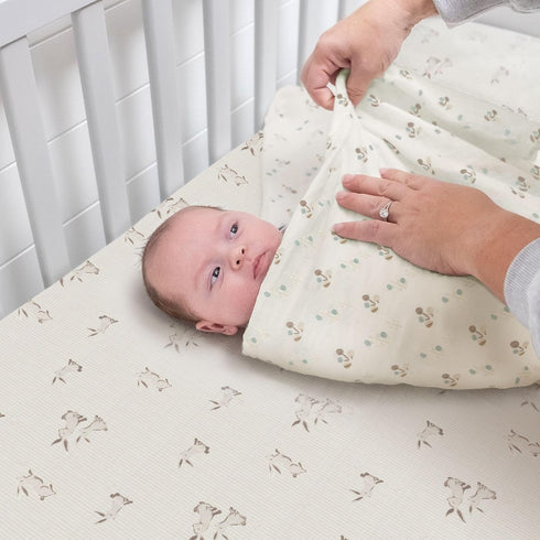 100% Crane Baby Organic Cotton Gender Neutral Animal Nursery Bedding, Fitted Sheet, Soft Breathable GOTS Certified