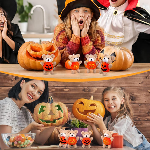 Hiboom 32 Pcs Halloween Plush Stuffed Animal Bear in Pumpkin Costume, Mini Soft Bear Doll for Boys Girls