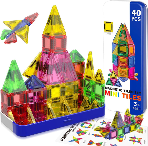 Magnetopia Mini Magnetic Tiles with Iron Box, 40 PCS Travel Magnetic Tiles, STEM
