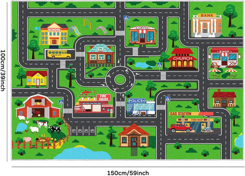 DINSUMRUG (59X39.4 INCH, 1) Kids Carpet Car Play Rug, City Life Traffic Road Kids Rug Playmat,Non Slip Children