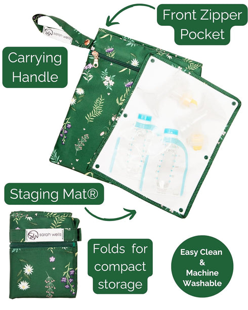 Sarah Wells Pumparoo Wet Dry Bag for Breast Pump Parts Compact Organizer with Waterproof Pocket, Staging Mat & Fridge