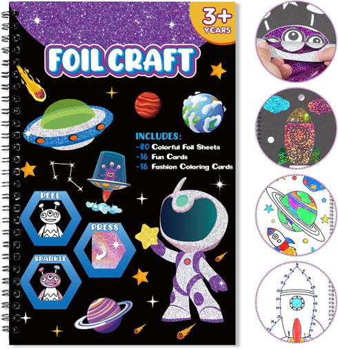 Foil Fun Outer Space DIY Art Kits, No Mess Creative Drawing Game for Kids, Birthday Gifts Crafts Supplies for Ages 4-9