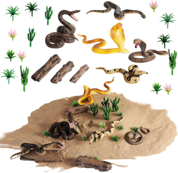 Sratte 26 Pcs Realistic Snake Figurines - Plastic Anaconda Animals Diorama Project Playset for Kids