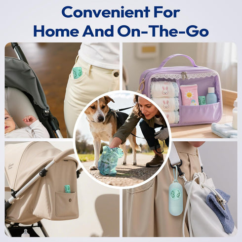 120 Count (8 Disposable Diaper Bags with Handles Rolls), Leak-Proof Diaper Trash Bags & Sacks or Pet Waste Bag, Ocean