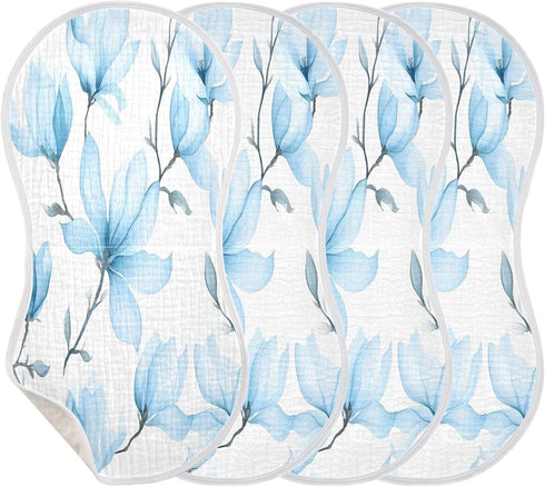 YETTASBIN Blue Magnolia Flowers Muslin Baby Burp Cloth, Super Soft Absorbent Cotton Burp Rag Baby Bibs Feeding Cloth