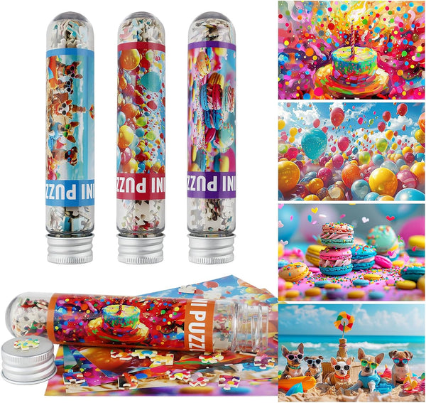 MISITU Small Jigsaw Puzzles for Adults, 150 Pieces Mini Puzzles with Balloons Birthday Themes, 4 Packs Travel Puzzles