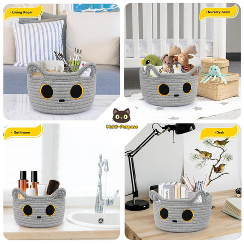 Small Storage Basket, Cat Basket Cotton Rope Woven Baskets for Nursery, Baby Blanket Basket Organizer for Toys,Towels,Clothes, Baby Toy Storage Basket for Gifts Cat Dog Bin Toys 8.5×4.5 inches by Hkojewp