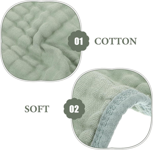 MUELODSIC 6-Layer 2550cm Set 6 Cotton Towels Muslin Burp Cloths Soft Washcloths for Newborns Dark Green of for Bathing