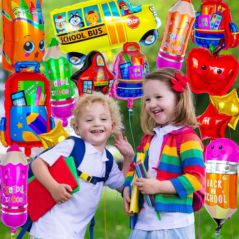 ZHWKMYP 38 Pcs Back to School Balloons, School Helium Mylar Balloon, Apple Pencil Crayon Bus Helium Foil Balloons