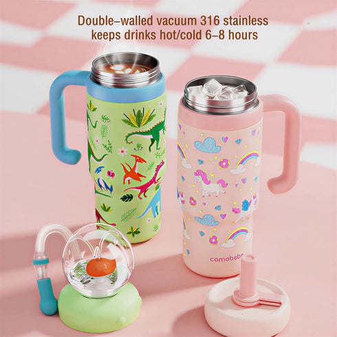 24 oz 316 2 V3.0 Como bebe Insulated Whale Fountain Sippy Cup, food-grade Stainless Leak-Proof Straw,Tumbler