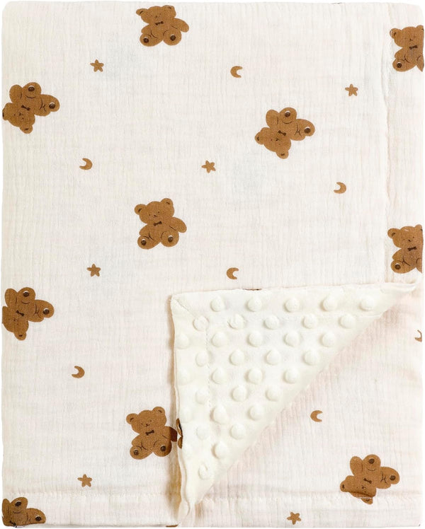 CREVENT 30''X40'' Organic Muslin Cotton Baby Blanket for Newborns, Soft Mink Backing,