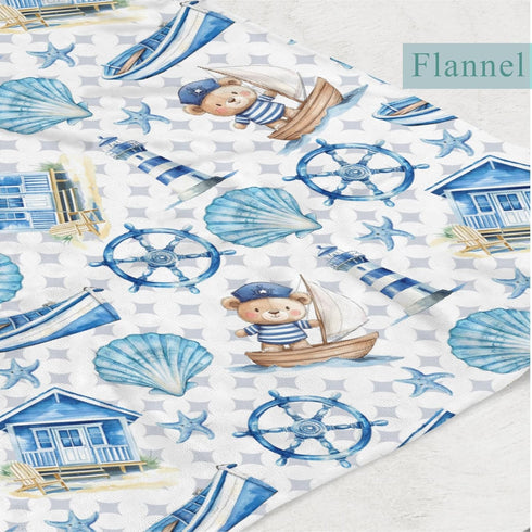 Wicbfdfv 30x40inch Cute Nautical Sailor Bears Lighthouse Ship Baby Blankets for Boy Girl Anchors Compasses Shells