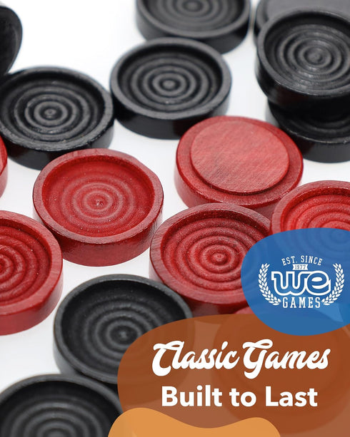 WE Games Wooden Checkers Pieces, 24 Red & Black Checker Pieces Only with Drawstring Storage Bag, 1.062-inch Diameter