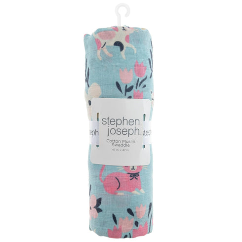 100% 47 47 inches, Stephen Joseph, Muslin Swaddle Blanket for Baby Girls and Boys, Newborn Receiving Blanket