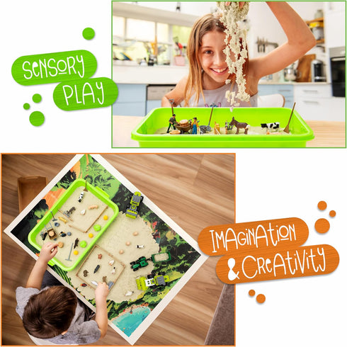 59 2.2 LB 3 5-7, 3-4 PCS Farm Sensory Bin - Sandbox with Lid, Sensory Sand Kit for Boys, Toddler Farm Toys, Take Apart