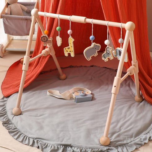 6 Wooden Baby Gym with Gym Toys, Detachable Wooden Play Gym Frame Activity Gym Hanging Bar Baby Toys for Activity Gym