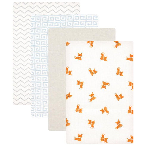 Luvable Friends Unisex Baby Cotton Flannel Receiving Blankets, Fox, 4-Pack, One Size