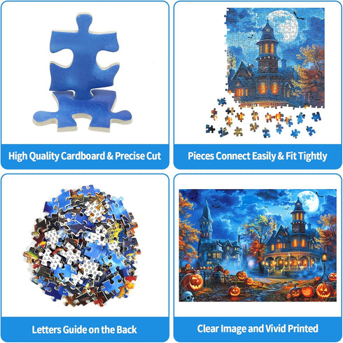 Halloween Puzzles for Adults, 1000 Pieces Halloween House Puzzle, Halloween Scene Jigsaw Puzzles for Adults